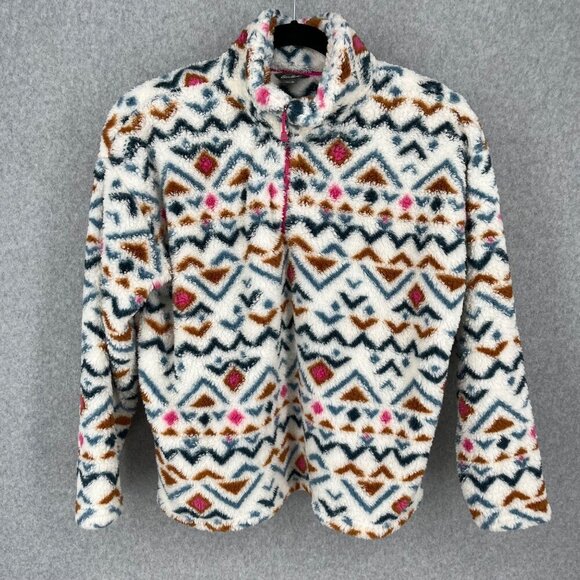 Eddie Bauer Womens High Pile Sherpa 1/4 Zip Size XL Southwestern Teddy Outdoor - Picture 1 of 12